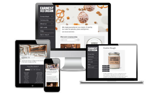 Earnest Ice Cream website mock ups on mobile devices